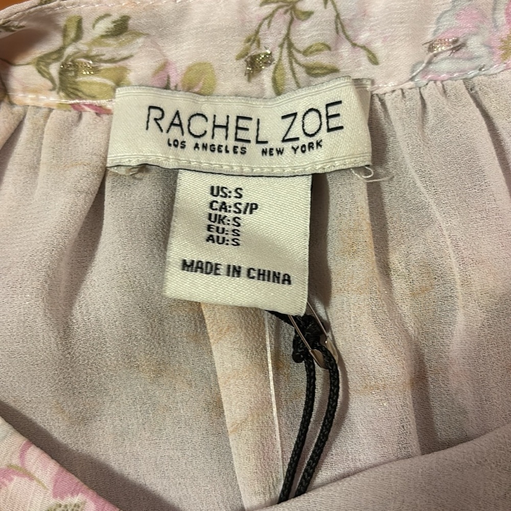 Rachel Zoe VINTAGE Pink & Green Floral Blouse Sm Partial Button FREE SHIPPING - Picture 5 of 9